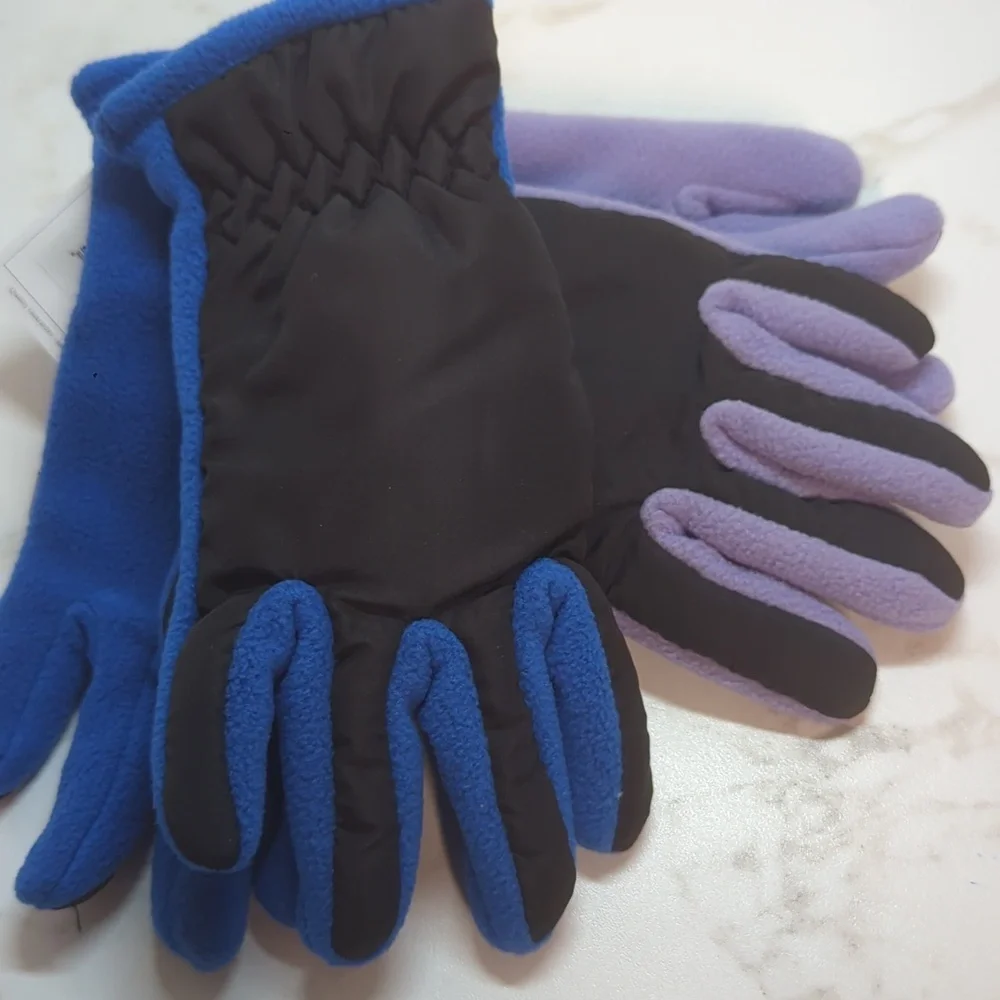 2 Pair Kids' Blue & Purple Winter Gloves